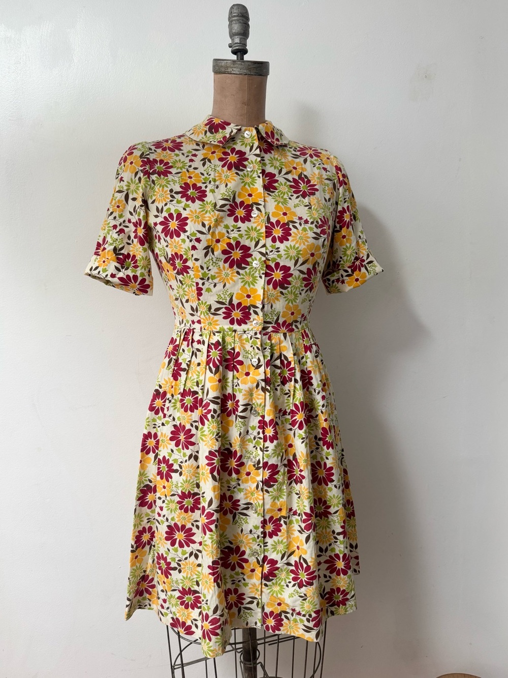 VINTAGE floral cotton shirt dress size small